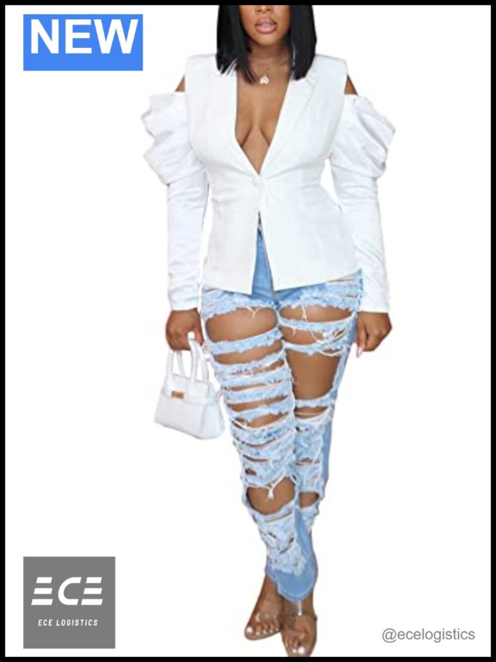 Women's Casual Blazer Open Front Puff Sleeve Suit Jacket